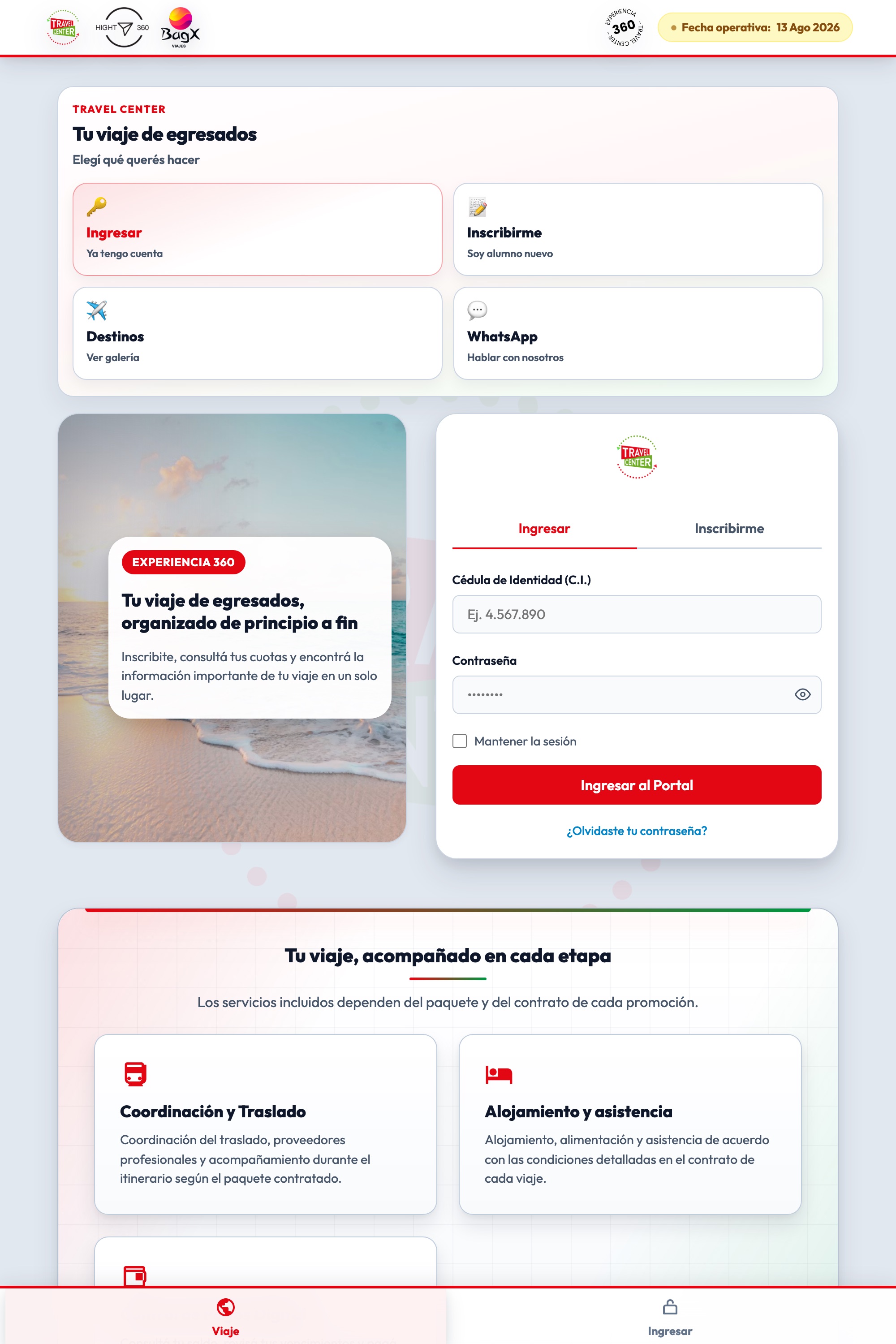Captura del sitio Travel Center